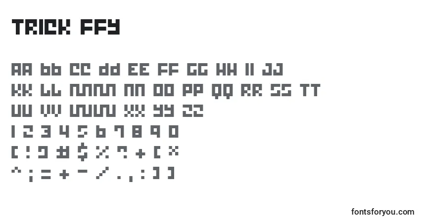 Czcionka Trick ffy – alfabet, cyfry, specjalne znaki