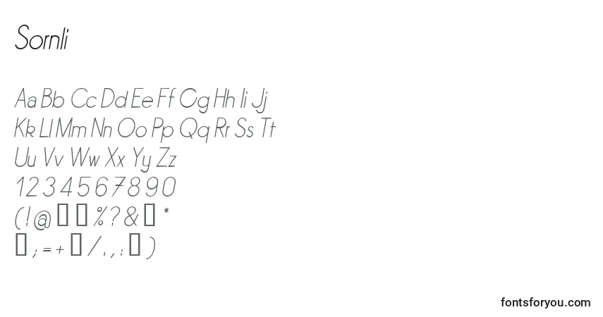 Schriftart Sornli – Alphabet, Zahlen, spezielle Symbole