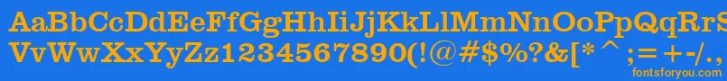 フォントClarendonBt – オレンジ色の文字が青い背景にあります。