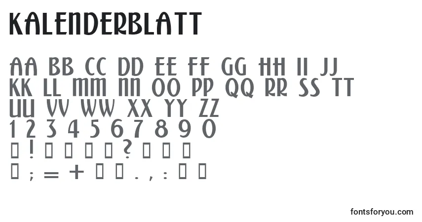 Kalenderblatt Font – alphabet, numbers, special characters