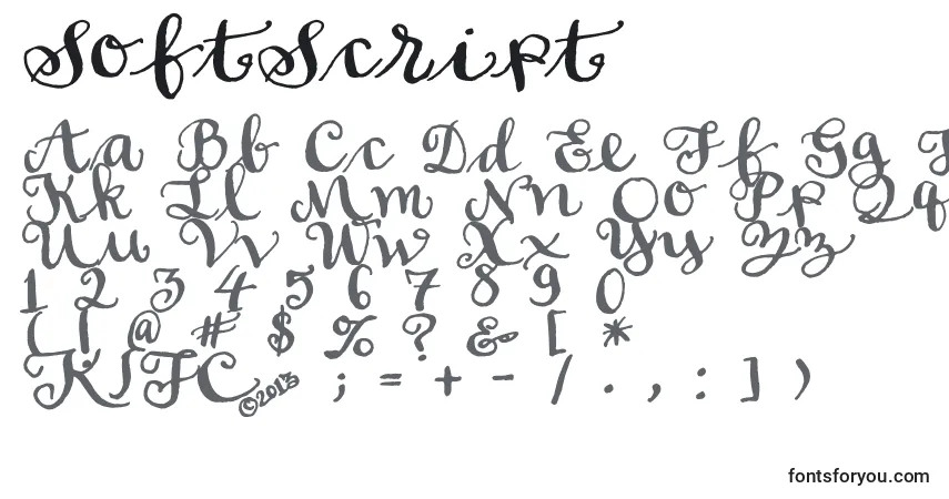 A fonte SoftScript – alfabeto, números, caracteres especiais