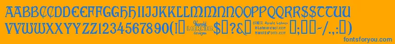 Cabalett-Schriftart – Blaue Schriften auf orangefarbenem Hintergrund