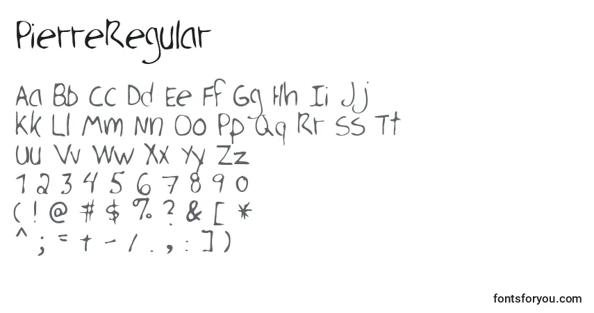 Schriftart PierreRegular – Alphabet, Zahlen, spezielle Symbole