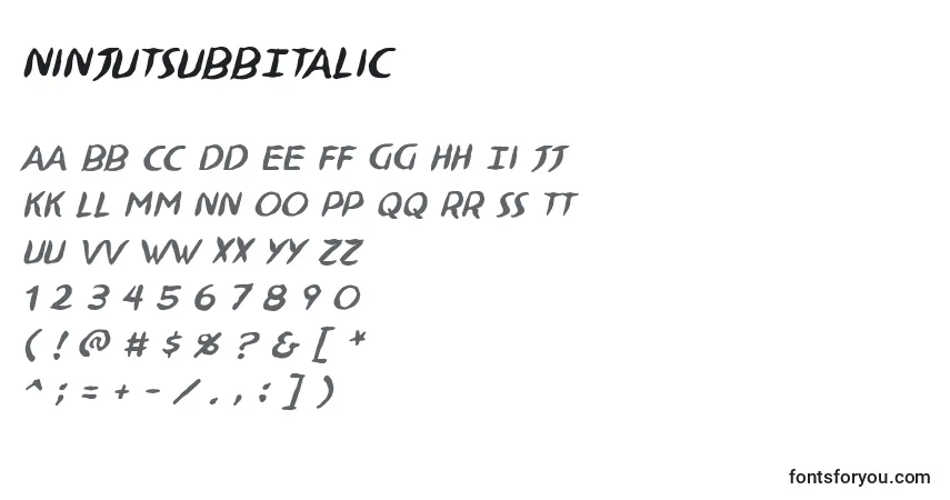 Fuente NinjutsuBbItalic - alfabeto, números, caracteres especiales