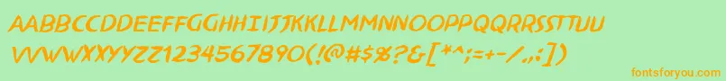 Saiba mais sobre a fonte NinjutsuBbItalic Fonte NinjutsuBbItalic – fontes laranjas em um fundo verde