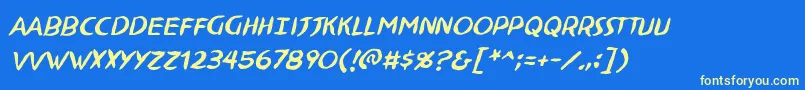 NinjutsuBbItalic Font – Yellow Fonts on Blue Background