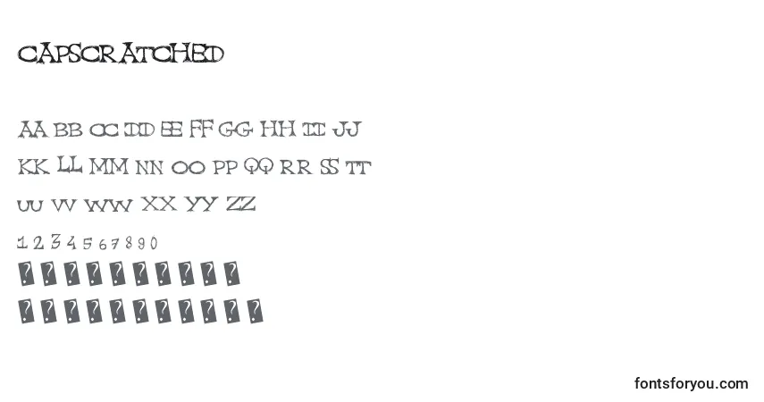 A fonte Capscratched – alfabeto, números, caracteres especiais