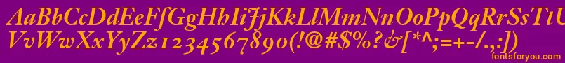JansonOldstyleSsiBold-Schriftart – Orangefarbene Schriften auf violettem Hintergrund