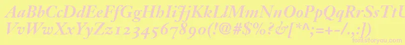 JansonOldstyleSsiBold-fontti – vaaleanpunaiset fontit keltaisella taustalla