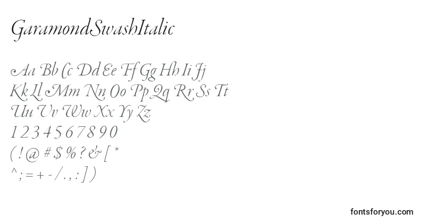 A fonte GaramondSwashItalic – alfabeto, números, caracteres especiais