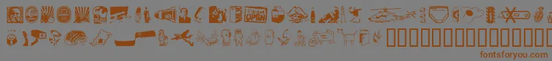 フォントPlakkenwalls – 茶色の文字が灰色の背景にあります。