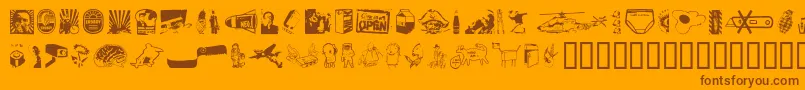 Plakkenwalls-Schriftart – Braune Schriften auf orangefarbenem Hintergrund
