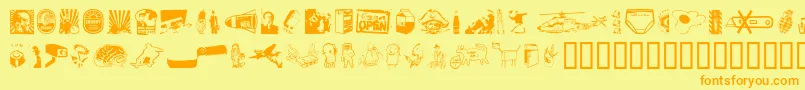 フォントPlakkenwalls – オレンジの文字が黄色の背景にあります。