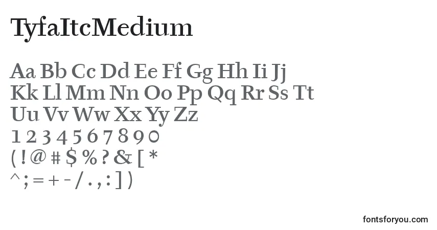 Czcionka TyfaItcMedium – alfabet, cyfry, specjalne znaki