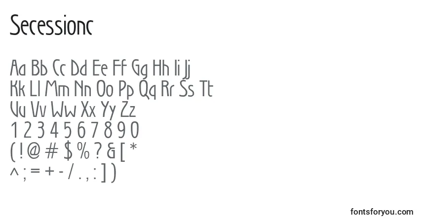 Czcionka Secessionc – alfabet, cyfry, specjalne znaki
