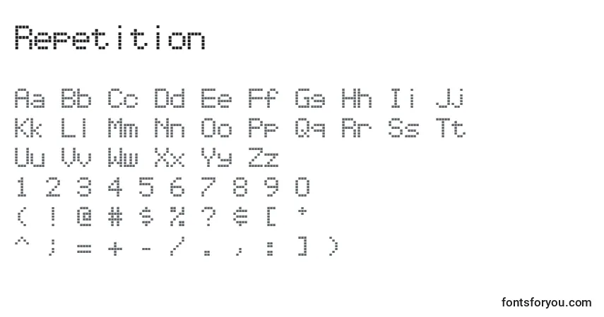 Czcionka Repetition – alfabet, cyfry, specjalne znaki