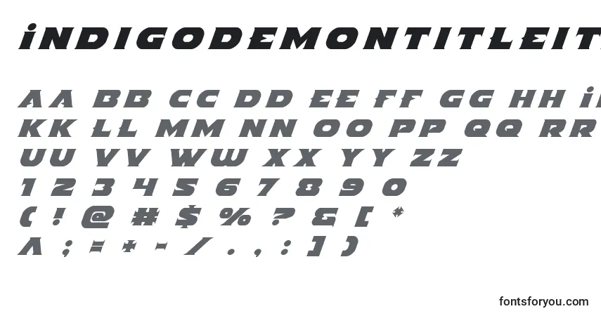A fonte Indigodemontitleital – alfabeto, números, caracteres especiais