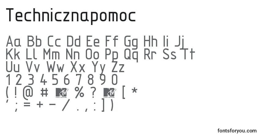 Technicznapomoc-fontti – aakkoset, numerot, erikoismerkit