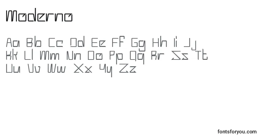 Czcionka Moderno – alfabet, cyfry, specjalne znaki
