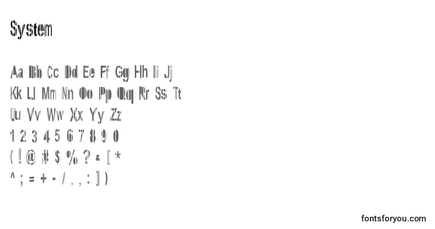 Fuente System - alfabeto, números, caracteres especiales