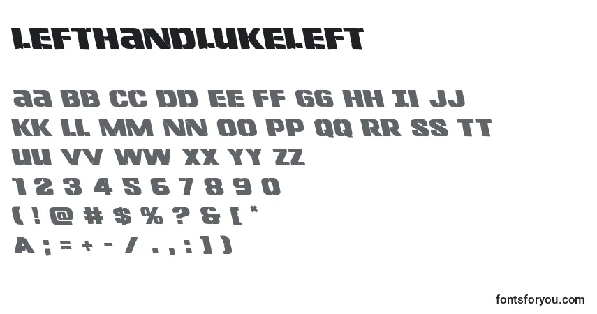 A fonte Lefthandlukeleft – alfabeto, números, caracteres especiais