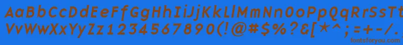フォントBasenineItalic – 茶色の文字が青い背景にあります。