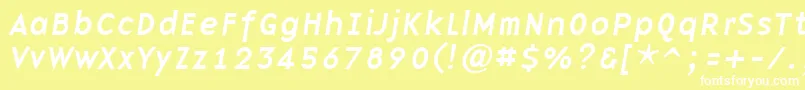BasenineItalic-Schriftart – Weiße Schriften auf gelbem Hintergrund