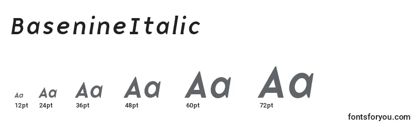 BasenineItalic Font Sizes