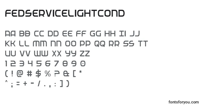 A fonte Fedservicelightcond – alfabeto, números, caracteres especiais