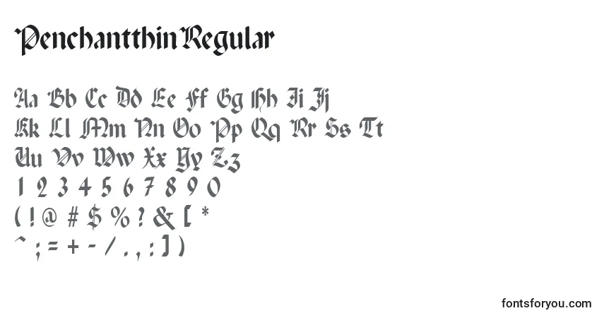 Schriftart PenchantthinRegular – Alphabet, Zahlen, spezielle Symbole