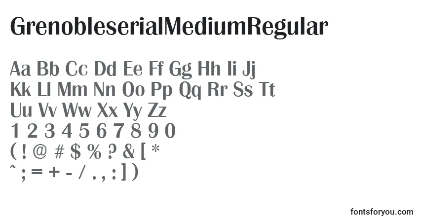 A fonte GrenobleserialMediumRegular – alfabeto, números, caracteres especiais