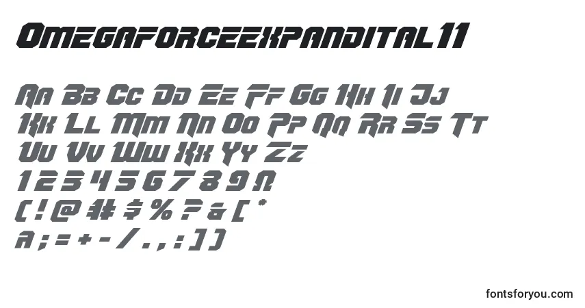 Schriftart Omegaforceexpandital11 – Alphabet, Zahlen, spezielle Symbole