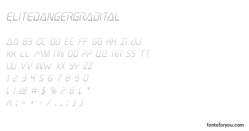 Czcionka Elitedangergradital – alfabet, cyfry, specjalne znaki