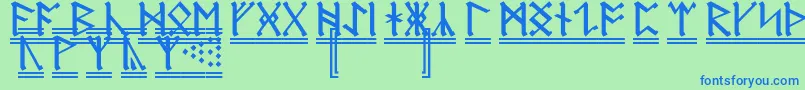 AnglosaxonRunes2-fontti – siniset fontit vihreällä taustalla