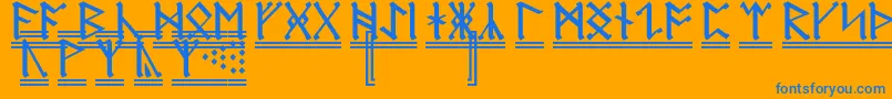 Saiba mais sobre a fonte AnglosaxonRunes2 Fonte AnglosaxonRunes2 – fontes azuis em um fundo laranja