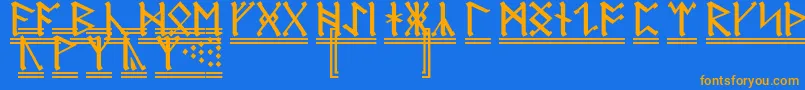 Fonte AnglosaxonRunes2 – fontes laranjas em um fundo azul
