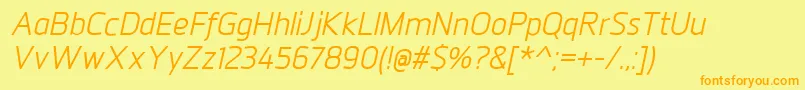 JuhlItalic-Schriftart – Orangefarbene Schriften auf gelbem Hintergrund