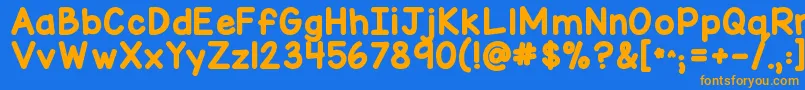 フォントKgmisskindymarker – オレンジ色の文字が青い背景にあります。