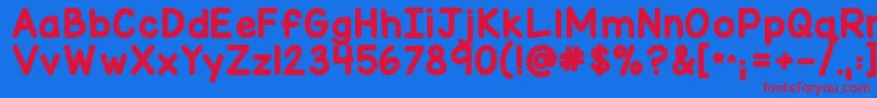フォントKgmisskindymarker – 赤い文字の青い背景