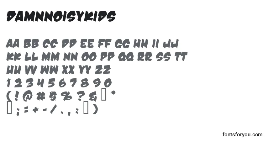 A fonte DamnNoisyKids – alfabeto, números, caracteres especiais