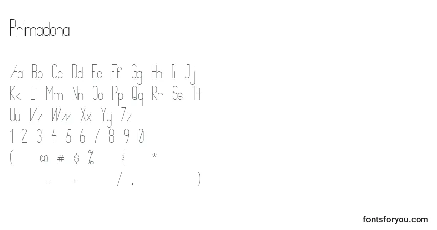 Schriftart Primadona – Alphabet, Zahlen, spezielle Symbole