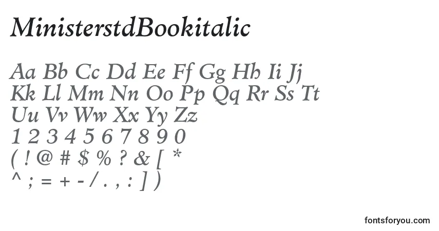 Шрифт MinisterstdBookitalic – алфавит, цифры, специальные символы