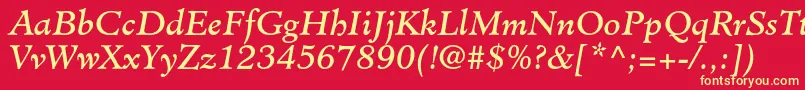 MinisterstdBookitalic Font – Yellow Fonts on Red Background