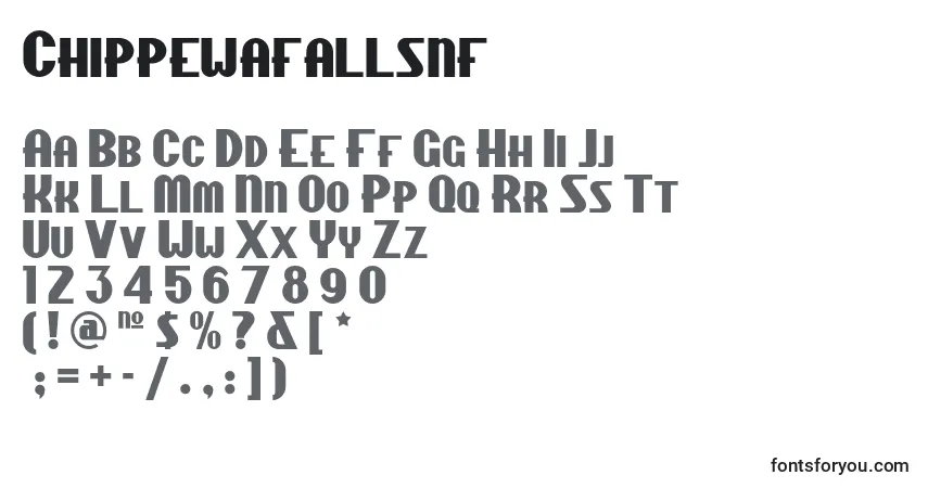 A fonte Chippewafallsnf (110447) – alfabeto, números, caracteres especiais