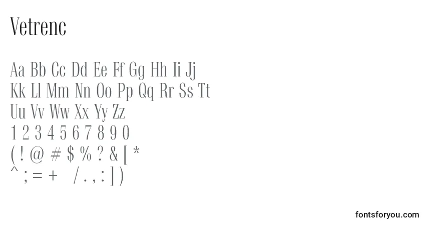 Vetrenc-fontti – aakkoset, numerot, erikoismerkit