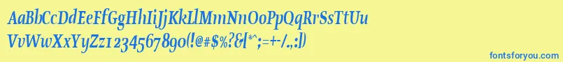 OldstylecondensedBoldItalic-Schriftart – Blaue Schriften auf gelbem Hintergrund