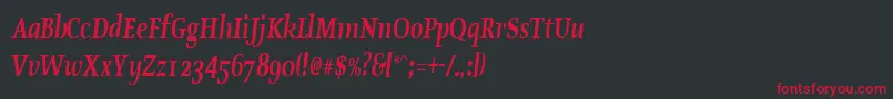 フォントOldstylecondensedBoldItalic – 黒い背景に赤い文字