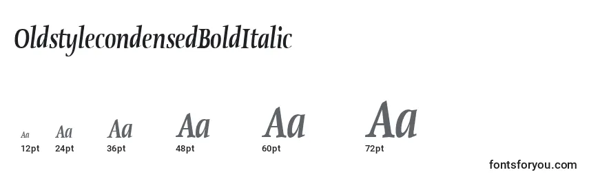 Размеры шрифта OldstylecondensedBoldItalic