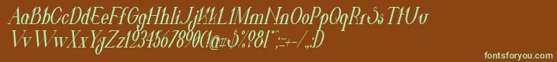 フォントValkyrieBoldCondensedItalic – 緑色の文字が茶色の背景にあります。