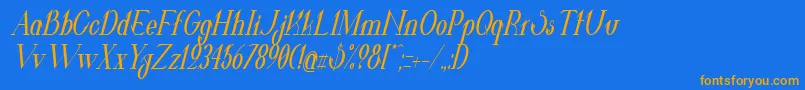 フォントValkyrieBoldCondensedItalic – オレンジ色の文字が青い背景にあります。